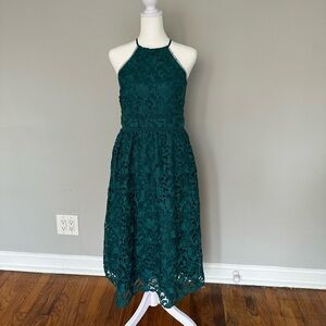 NWT Ann Taylor LOFT Green Floral Lace Halter Dress